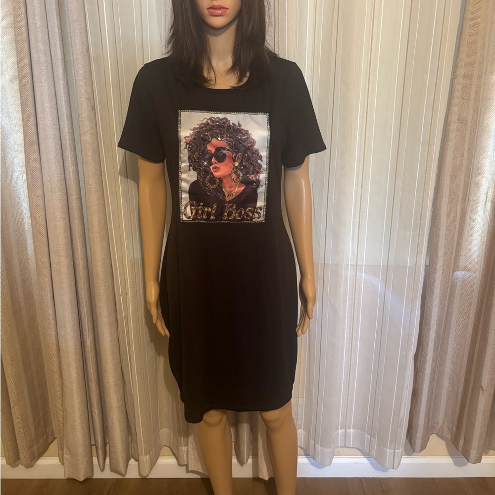 Girl Boss Black Graphic T-Shirt Dress
